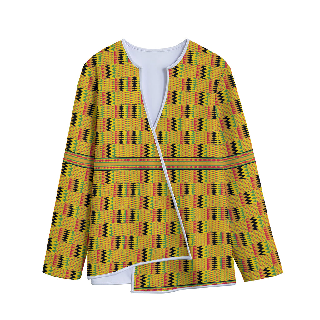 Yellow Kente Pattern Print Long Sleeve Short Coat