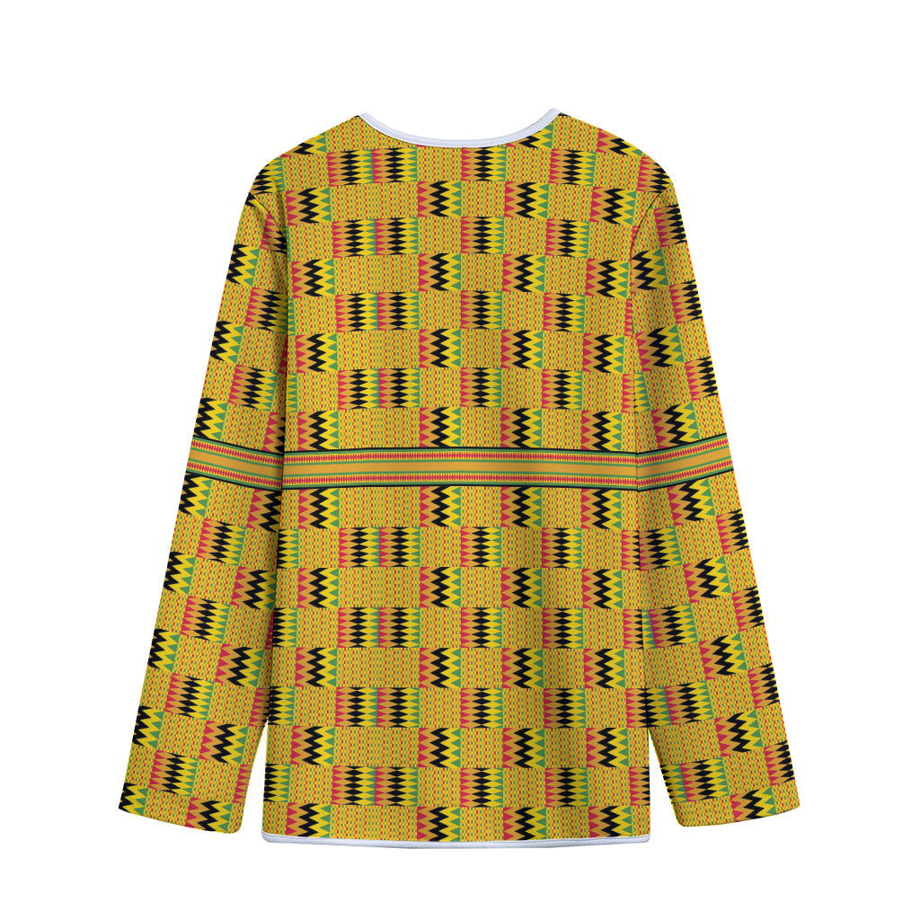 Yellow Kente Pattern Print Long Sleeve Short Coat