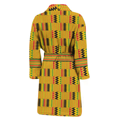 Yellow Kente Pattern Print Men's Bathrobe