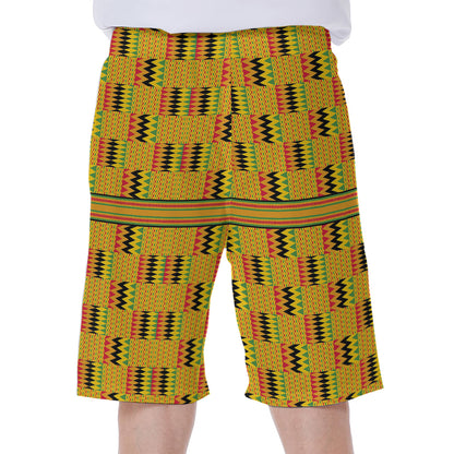 Yellow Kente Pattern Print Men's Beach Shorts