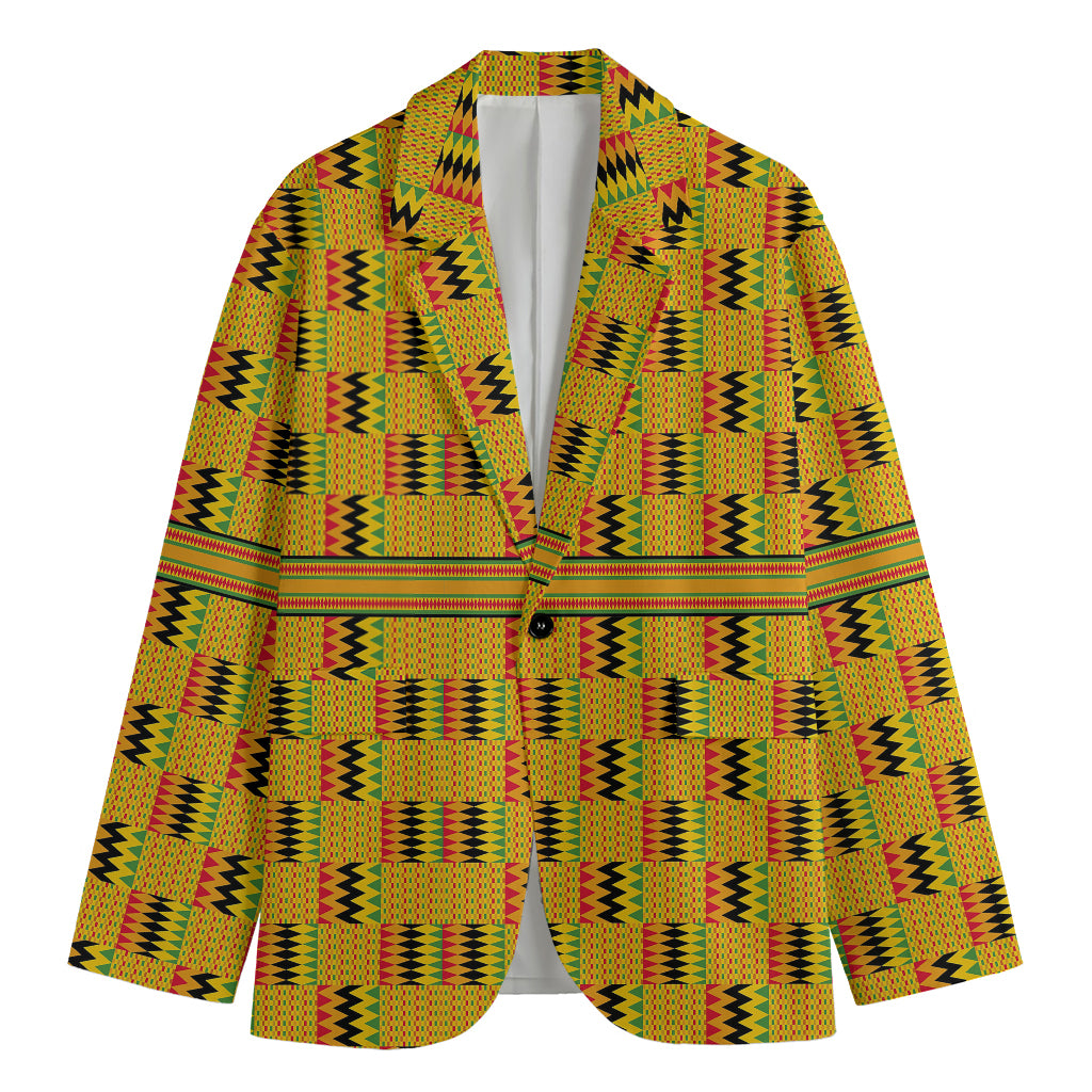 Yellow Kente Pattern Print Men's Blazer