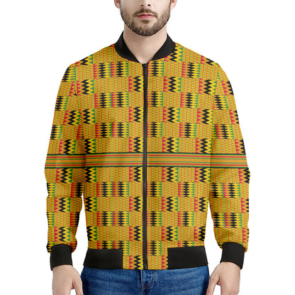 Yellow Kente Pattern Print Men's Bomber Jacket