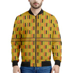 Yellow Kente Pattern Print Men's Bomber Jacket