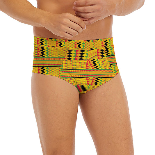 Yellow Kente Pattern Print Men's Briefs