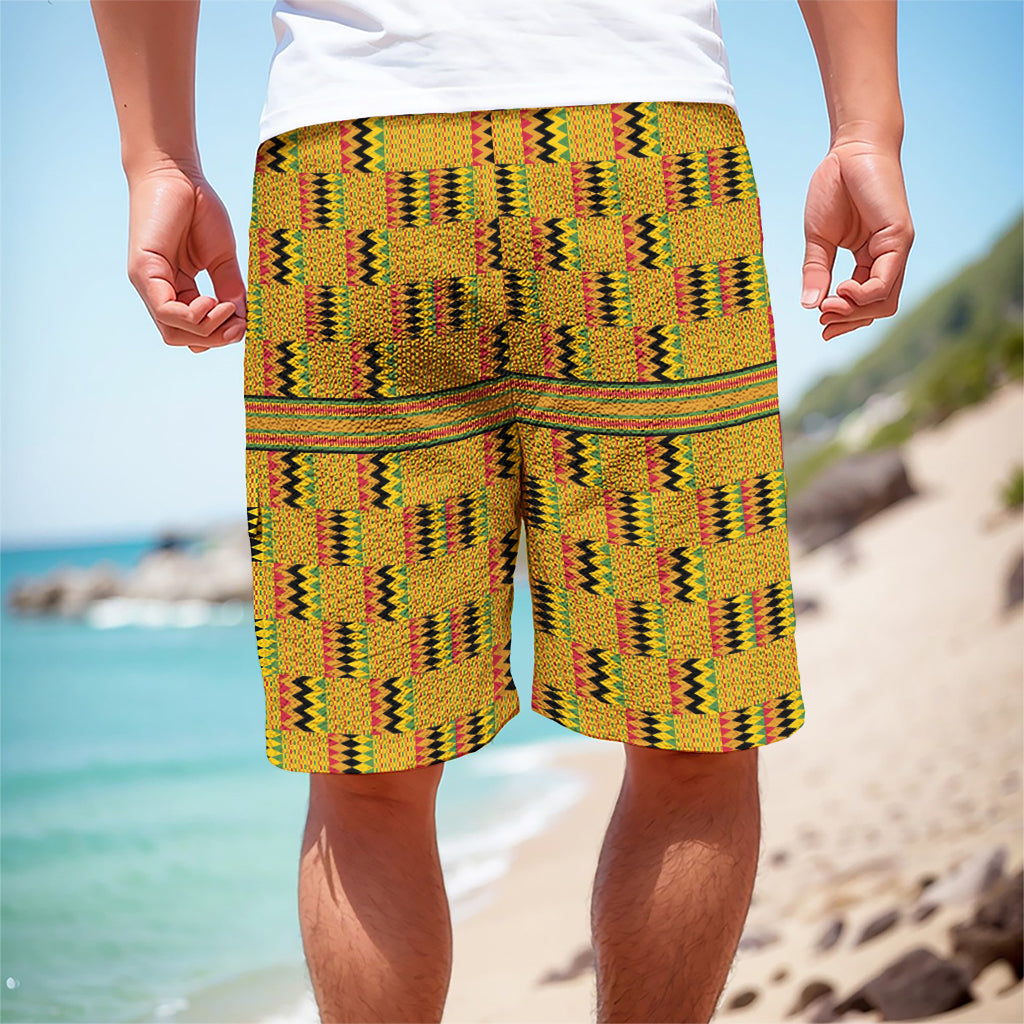 Yellow Kente Pattern Print Men's Cargo Shorts