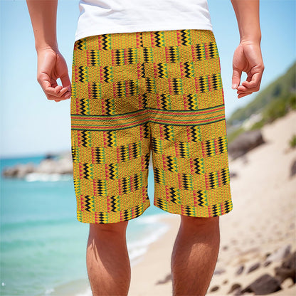 Yellow Kente Pattern Print Men's Cargo Shorts