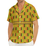 Yellow Kente Pattern Print Men's Deep V-Neck Shirt