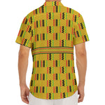 Yellow Kente Pattern Print Men's Deep V-Neck Shirt