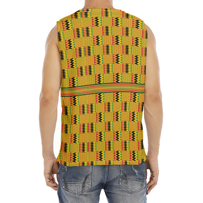 Yellow Kente Pattern Print Men's Fitness Tank Top