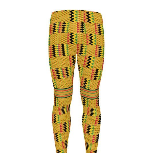Yellow Kente Pattern Print Men's leggings