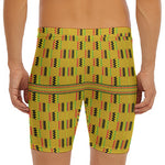 Yellow Kente Pattern Print Men's Long Boxer Briefs