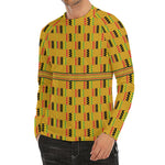 Yellow Kente Pattern Print Men's Long Sleeve Rash Guard