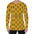 Yellow Kente Pattern Print Men's Long Sleeve T-Shirt