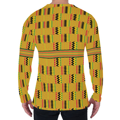 Yellow Kente Pattern Print Men's Long Sleeve T-Shirt