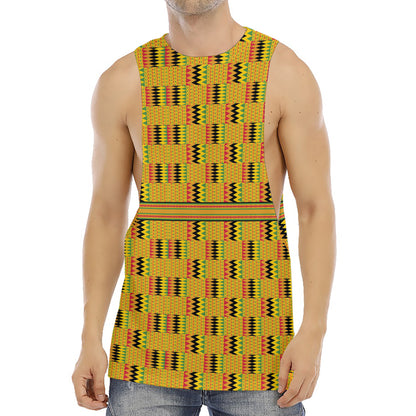 Yellow Kente Pattern Print Men's Muscle Tank Top