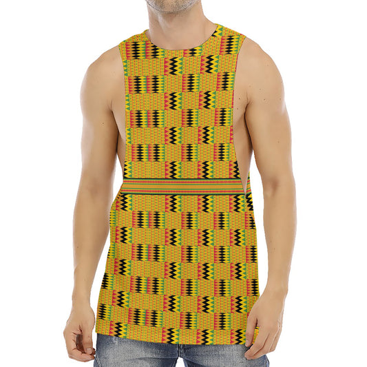 Yellow Kente Pattern Print Men's Muscle Tank Top
