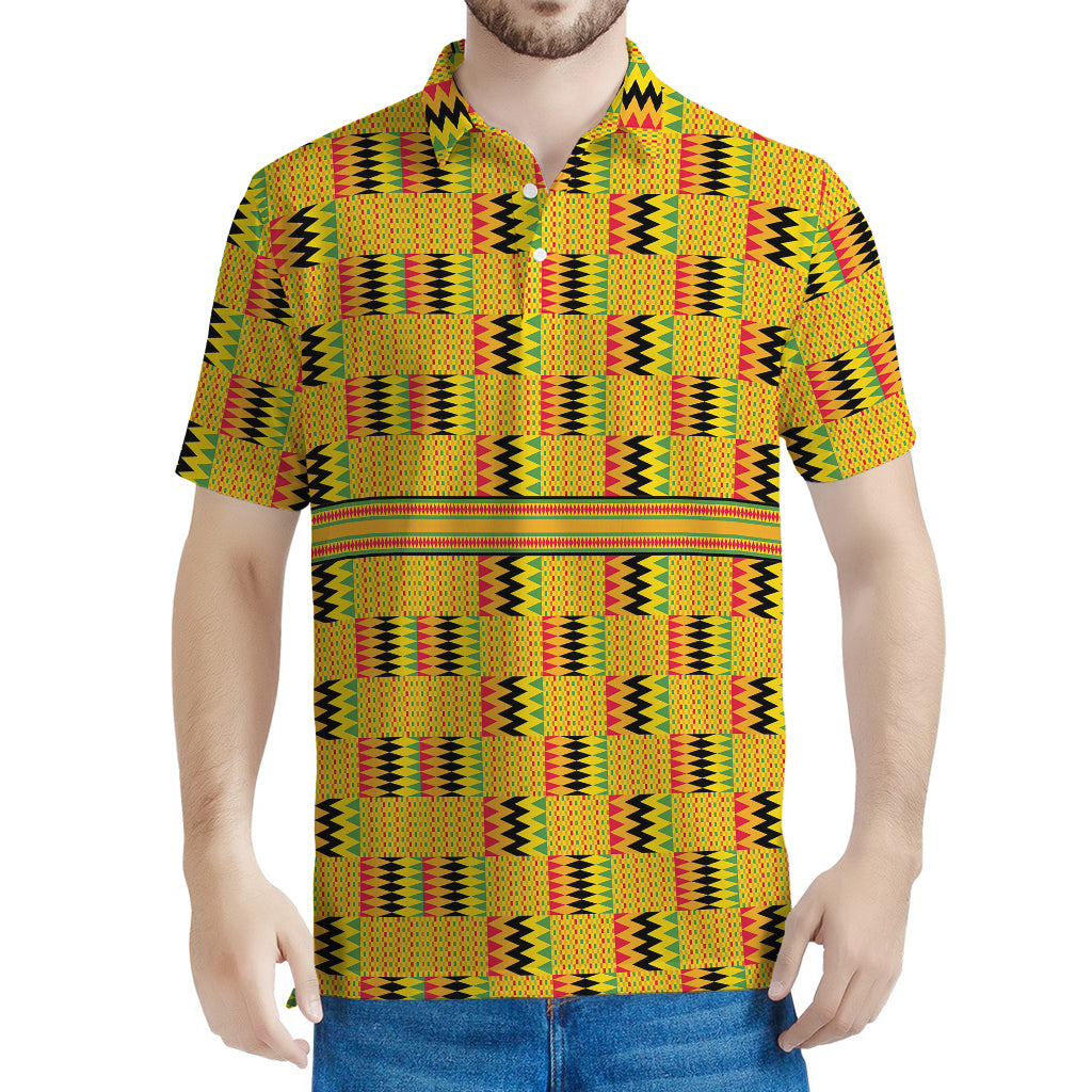 Yellow Kente Pattern Print Men's Polo Shirt