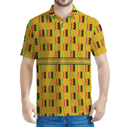 Yellow Kente Pattern Print Men's Polo Shirt