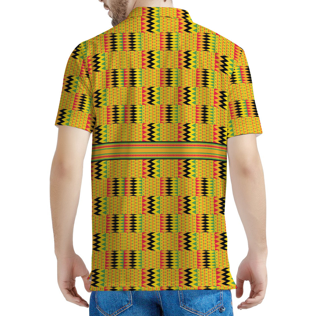 Yellow Kente Pattern Print Men's Polo Shirt