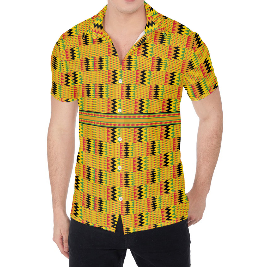 Yellow Kente Pattern Print Men's Shirt