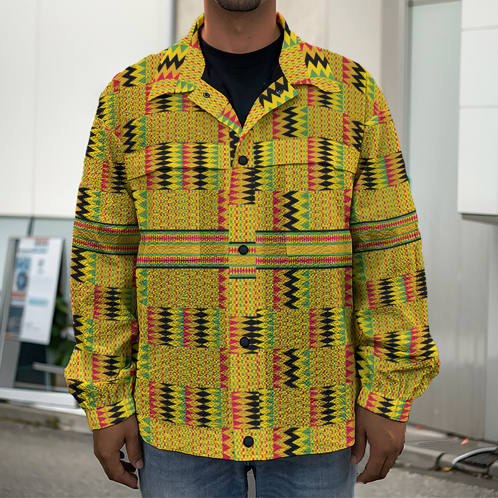 Yellow Kente Pattern Print Men's Shirt Jacket