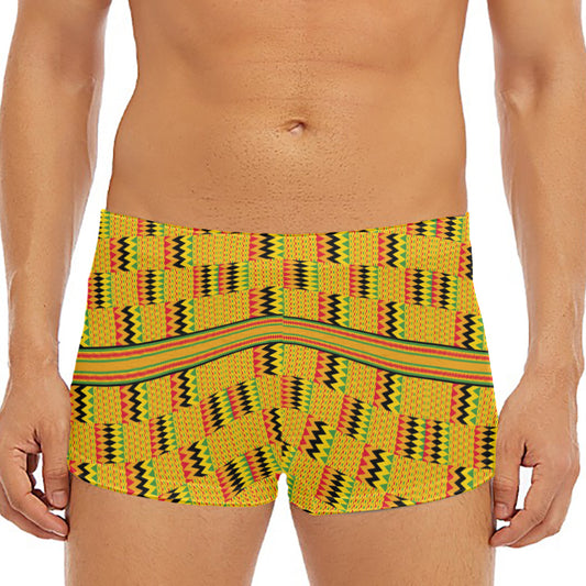 Yellow Kente Pattern Print Men's Short Boxer Briefs