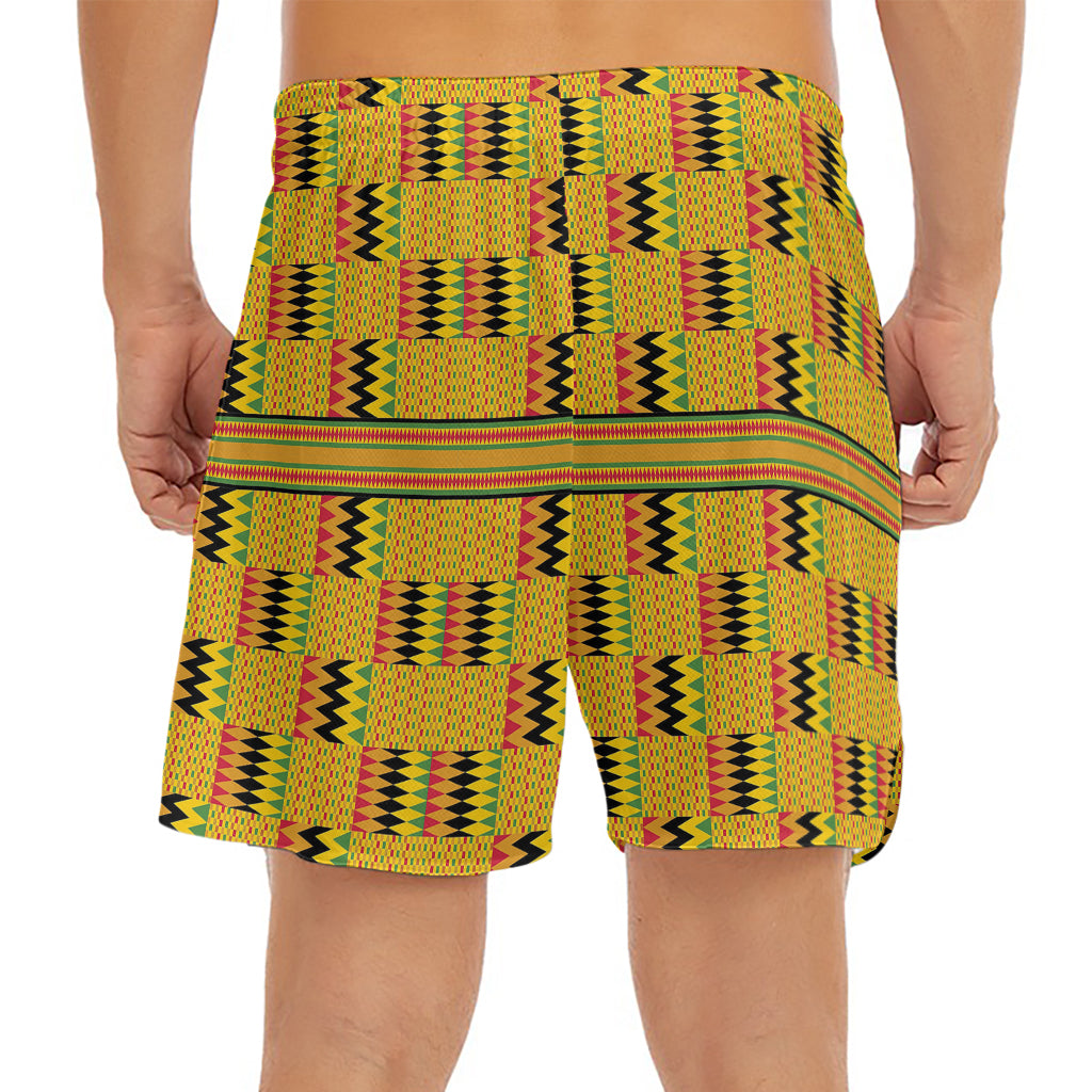Yellow Kente Pattern Print Men's Split Running Shorts