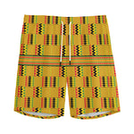 Yellow Kente Pattern Print Men's Sports Shorts