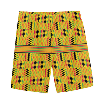Yellow Kente Pattern Print Men's Sports Shorts
