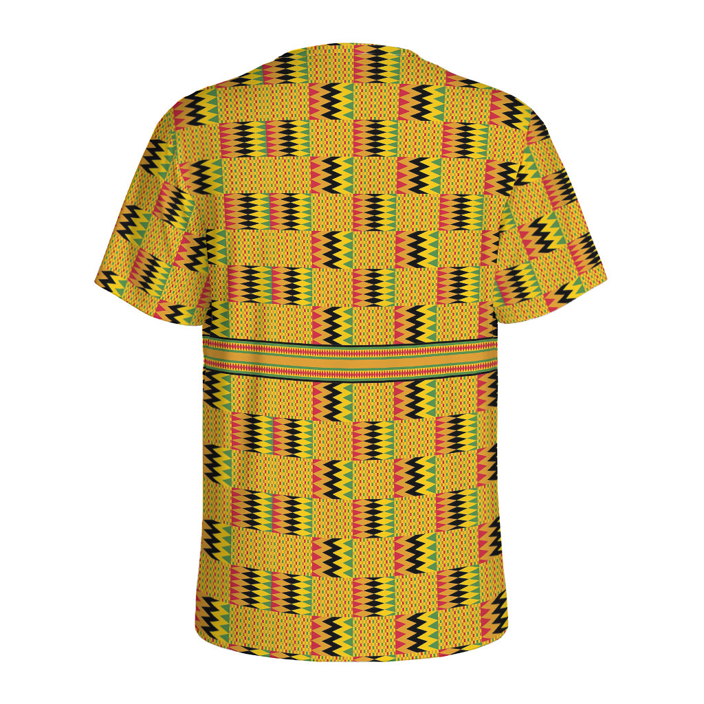 Yellow Kente Pattern Print Men's Sports T-Shirt