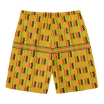 Yellow Kente Pattern Print Men's Swim Trunks