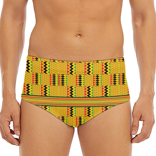 Yellow Kente Pattern Print Men's Triangle Swim Briefs