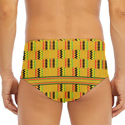 Yellow Kente Pattern Print Men's Triangle Swim Briefs