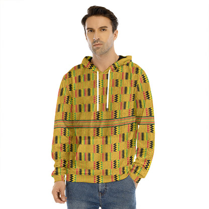 Yellow Kente Pattern Print Men's Velvet Pullover Hoodie