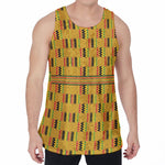 Yellow Kente Pattern Print Men's Velvet Tank Top