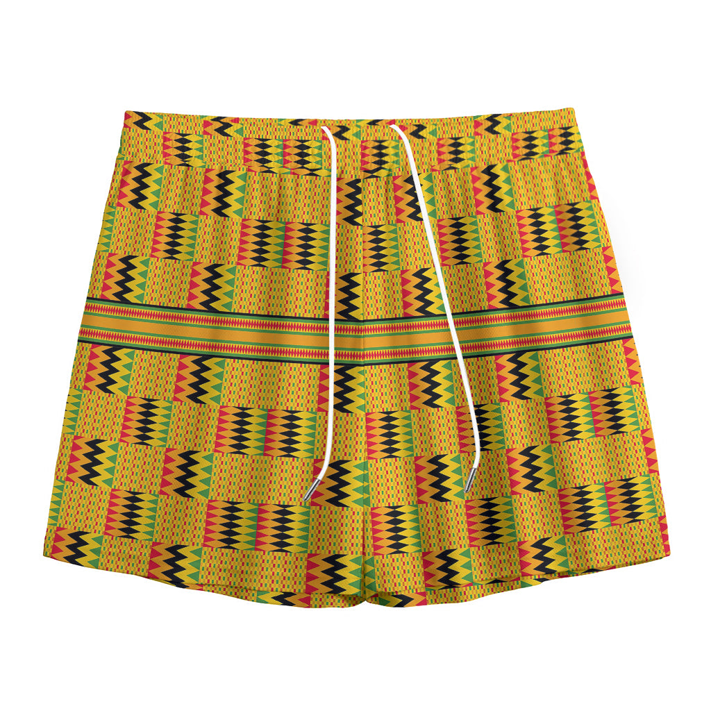 Yellow Kente Pattern Print Mesh Shorts