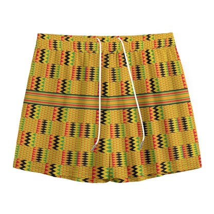 Yellow Kente Pattern Print Mesh Shorts