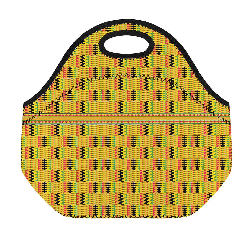 Yellow Kente Pattern Print Neoprene Lunch Bag