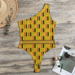 Yellow Kente Pattern Print One Shoulder Bodysuit