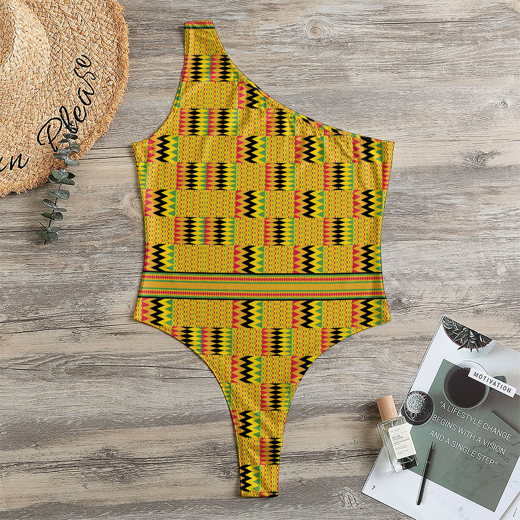 Yellow Kente Pattern Print One Shoulder Bodysuit