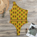 Yellow Kente Pattern Print One Shoulder Bodysuit