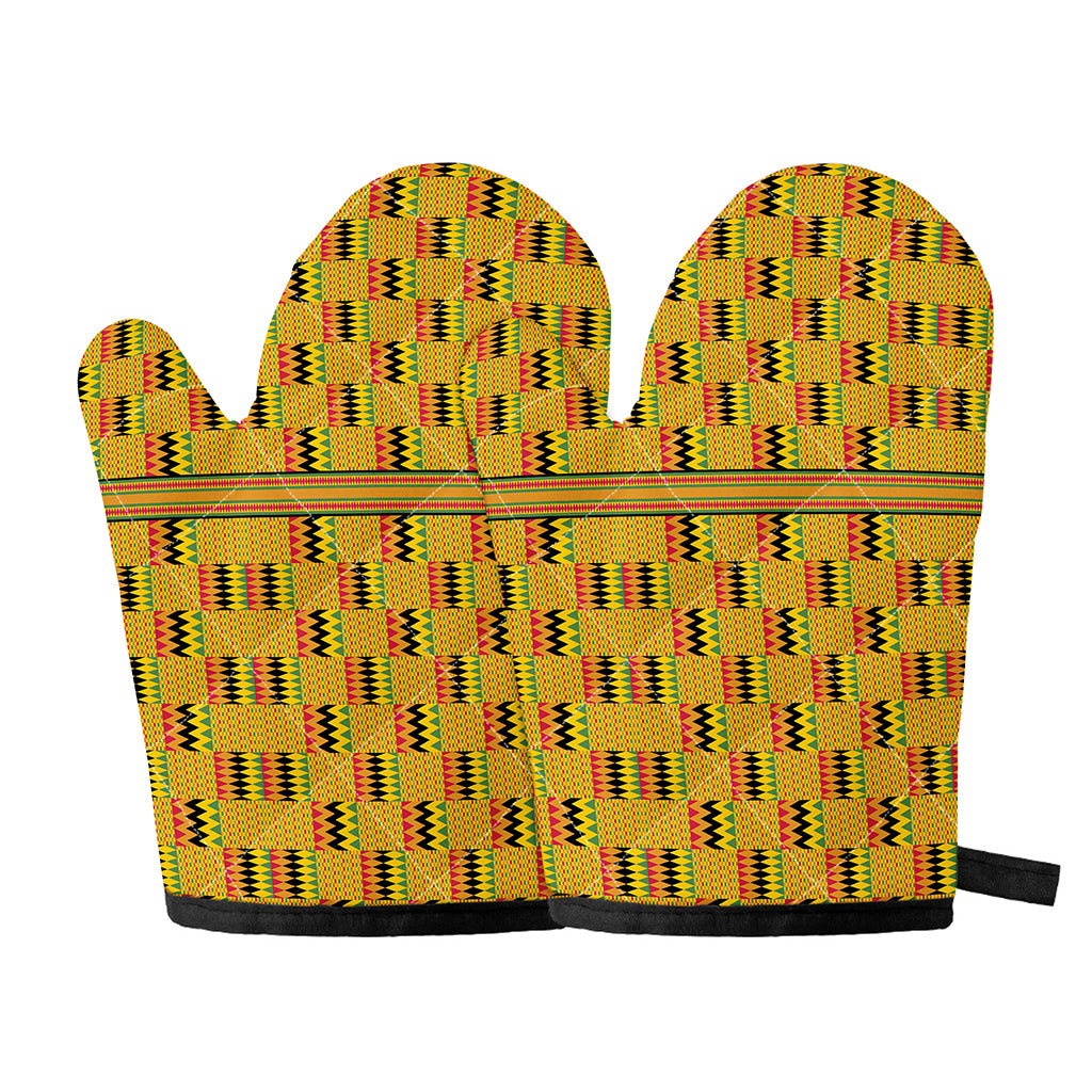 Yellow Kente Pattern Print Oven Mitts