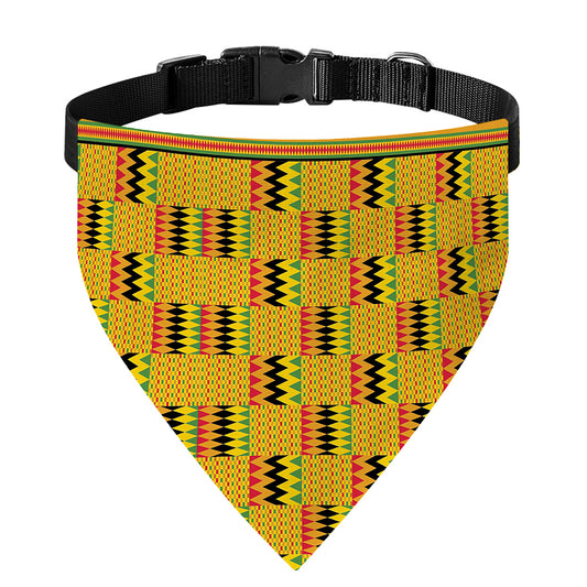 Yellow Kente Pattern Print Over The Collar Dog Bandana