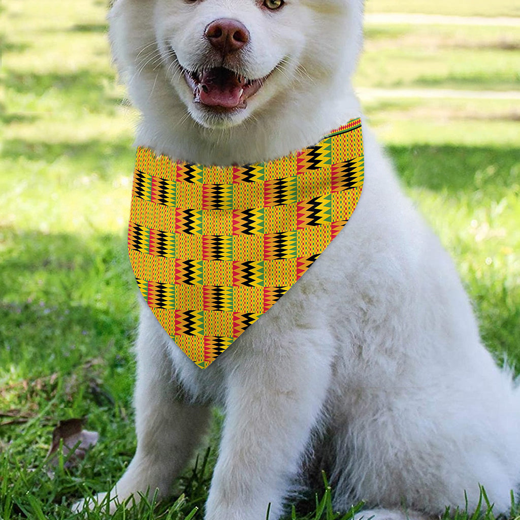 Yellow Kente Pattern Print Over The Collar Dog Bandana