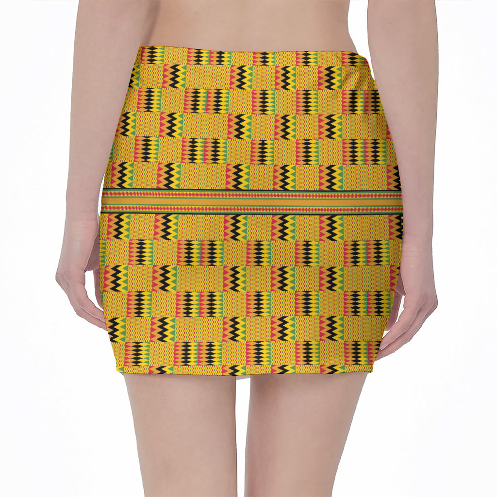 Yellow Kente Pattern Print Pencil Mini Skirt