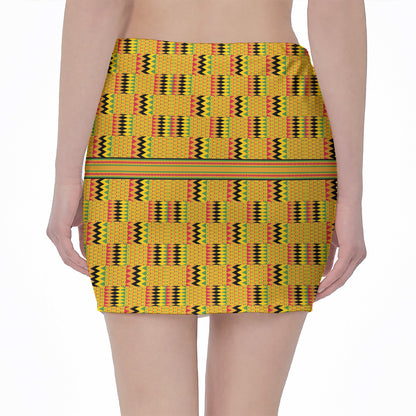 Yellow Kente Pattern Print Pencil Mini Skirt