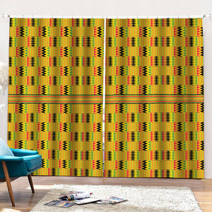 Yellow Kente Pattern Print Pencil Pleat Curtains
