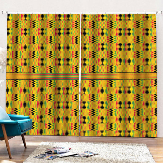 Yellow Kente Pattern Print Pencil Pleat Curtains