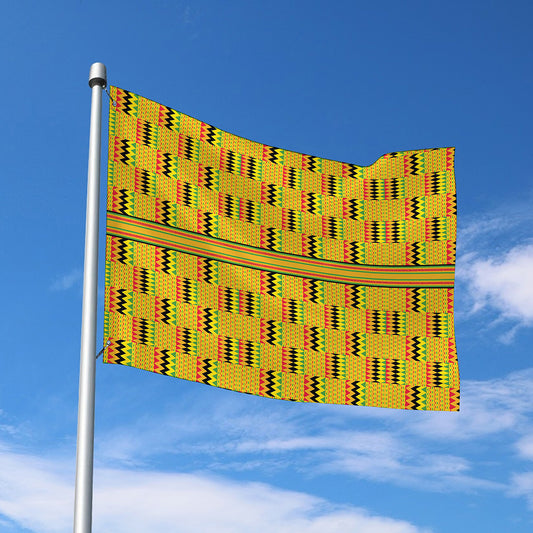 Yellow Kente Pattern Print Polyester Flag