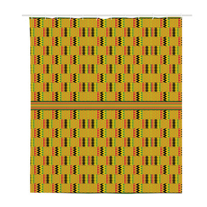 Yellow Kente Pattern Print Polyester Shower Curtain